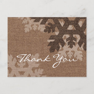 Schneeflocken Rustikale Imitats Burlap Danke Postkarte
