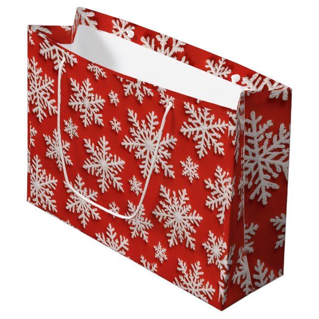Schneeflocken-Schatz Große Geschenktüte (Vorderseite Schrägansicht)