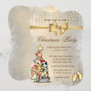 Schneeflocken,Schleife,Tannenkatzen Weihnachtsfeie Einladung