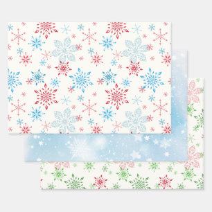 Schneeflocken, Schnee, Sterne, blauer Winterhimmel Geschenkpapier Set