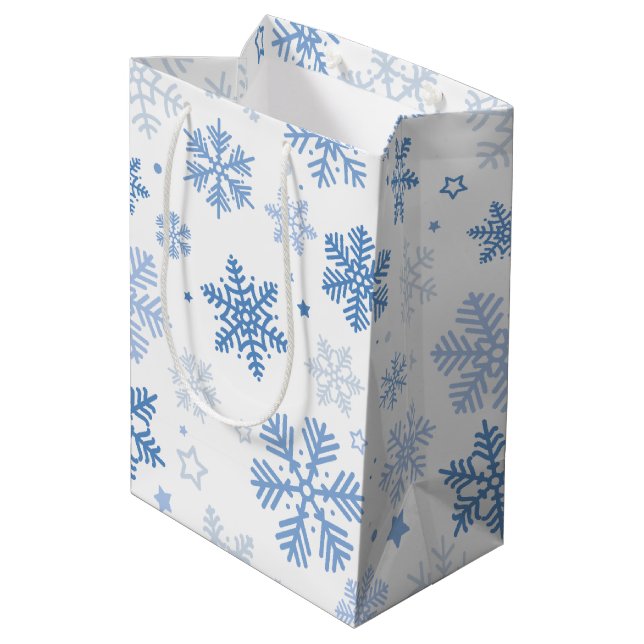 Schneeflocken. Schöner Winter Mittlere Geschenktüte (Rückseite Schrägansicht)