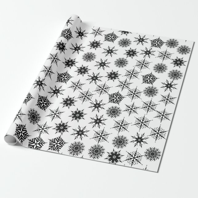 Schneeflocken schwarz-weiß Muster Geschenkpapier (Ungerollt)