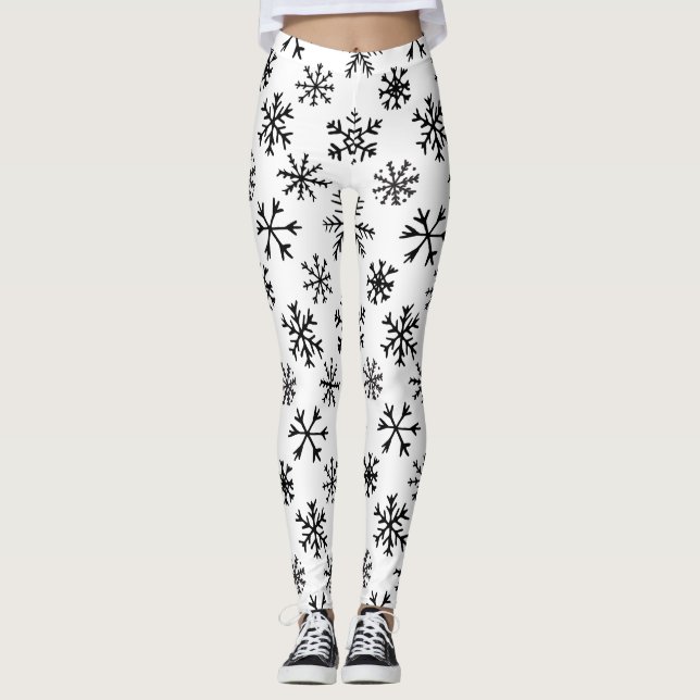 Schneeflocken Schwarzweiß-Muster Leggings (Vorderseite)