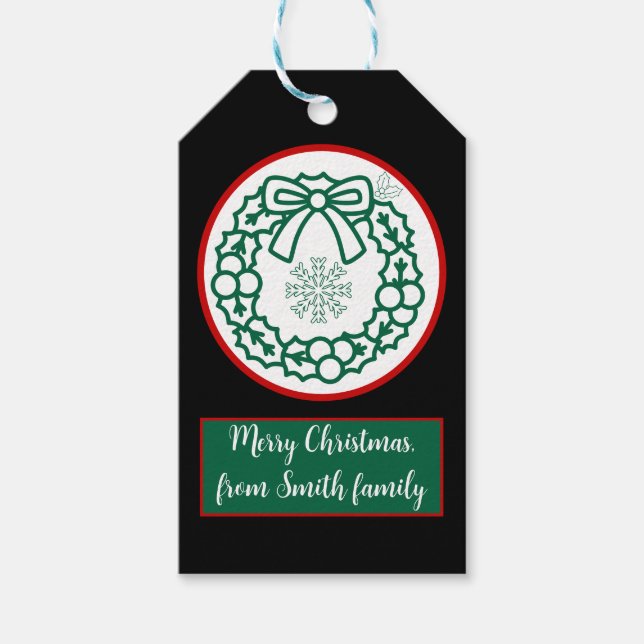 Schneeflocken-Script-Schriftart für grün und rot Geschenkanhänger (Vorderseite)
