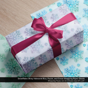 Schneeflocken Shinzon Iridescent Blau, Lila, grün Geschenkpapier Set