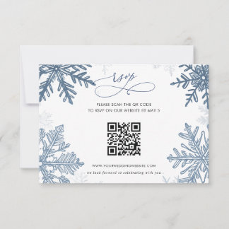 Schneeflocken Silber Blau Weihnachten Winter QR Co RSVP Karte