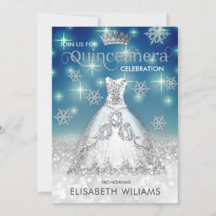 Schneeflocken Silberkleid ombre tiara Quinceañera  Einladung