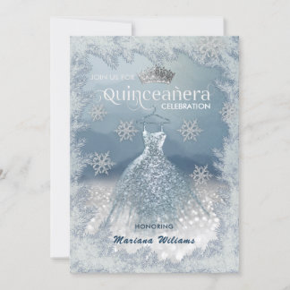 Schneeflocken Silberkleid ombre tiara Quinceañera  Einladung