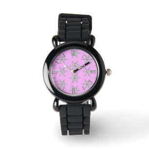 Schneeflocken, silberne Kristalle auf Eis pink Armbanduhr