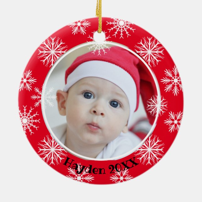 Schneeflocken Single Foto Personalisiert Weihnacht Keramik Ornament (Hinten)