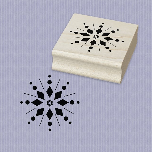 Schneeflocken Sternexplosion Holzkunst Briefmarke Gummistempel (Wood Stamp with Starburst Snowflake Design.)