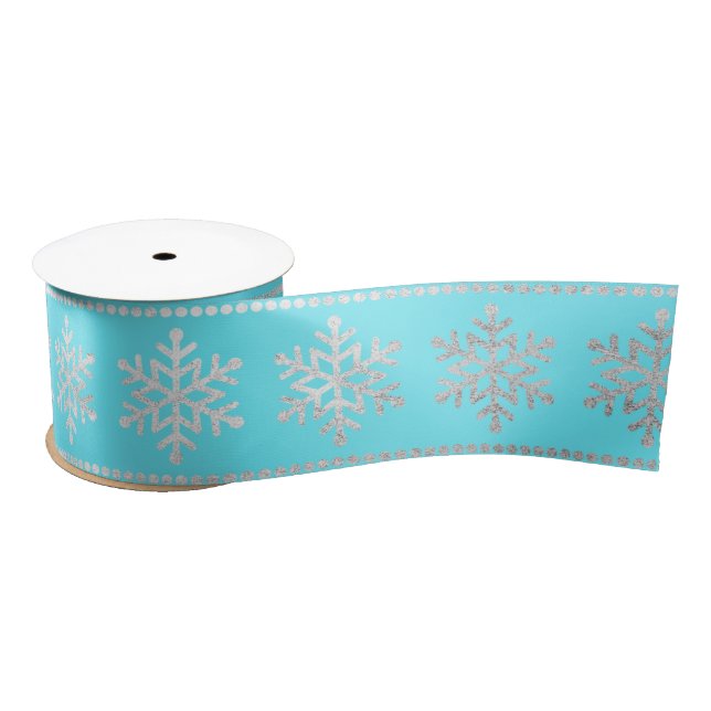 Schneeflocken Streifen Silver Beach Blue Satinband (Spule)