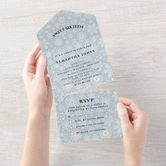 Schneeflocken Sweet 16 Hübsch Gray Girly All In One Einladung