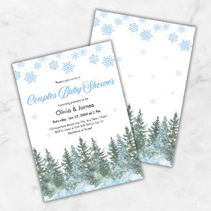 Schneeflocken Tannenbäume Winter Paare Baby Shower Einladung