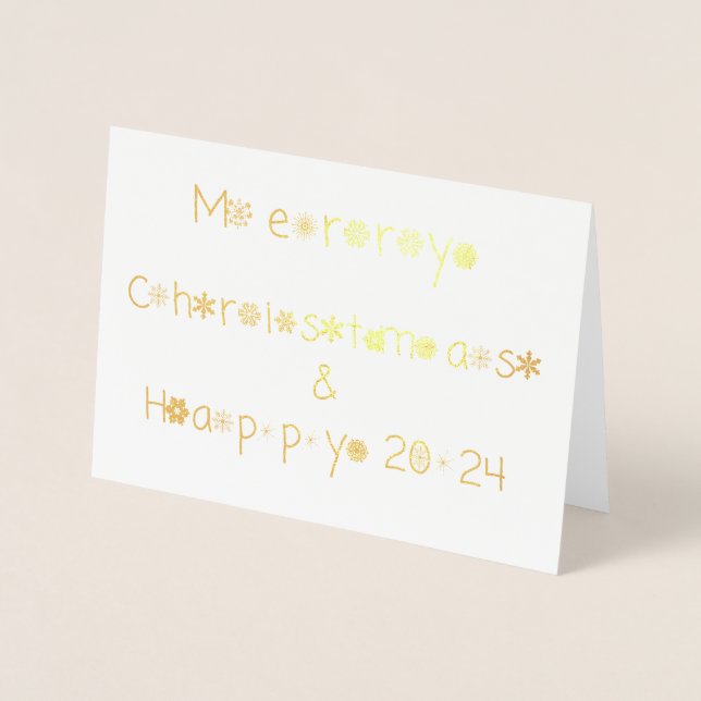 Schneeflocken Typografie Frohe Weihnachten Glück 2 Folienkarte (Vorderseite)