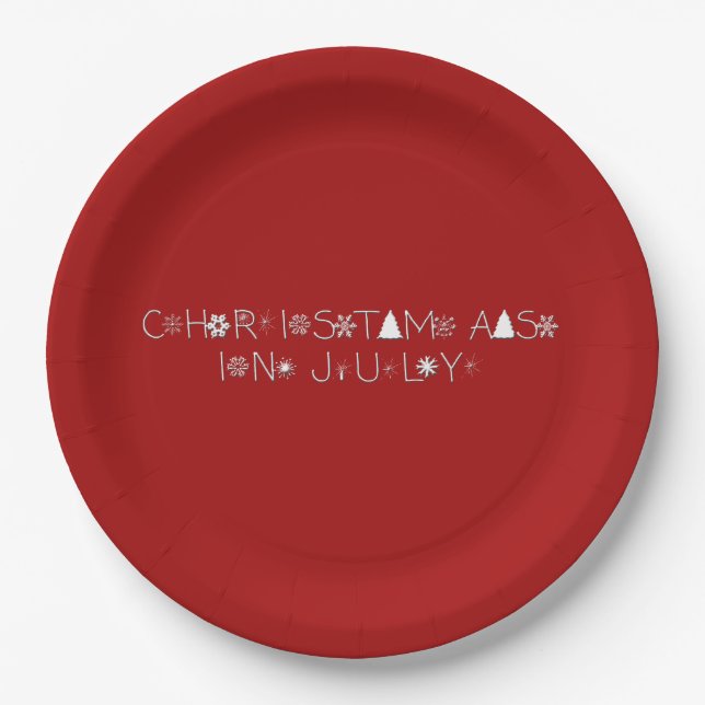Schneeflocken Typografie Weihnachten Juli Rot Pappteller (Vorderseite)