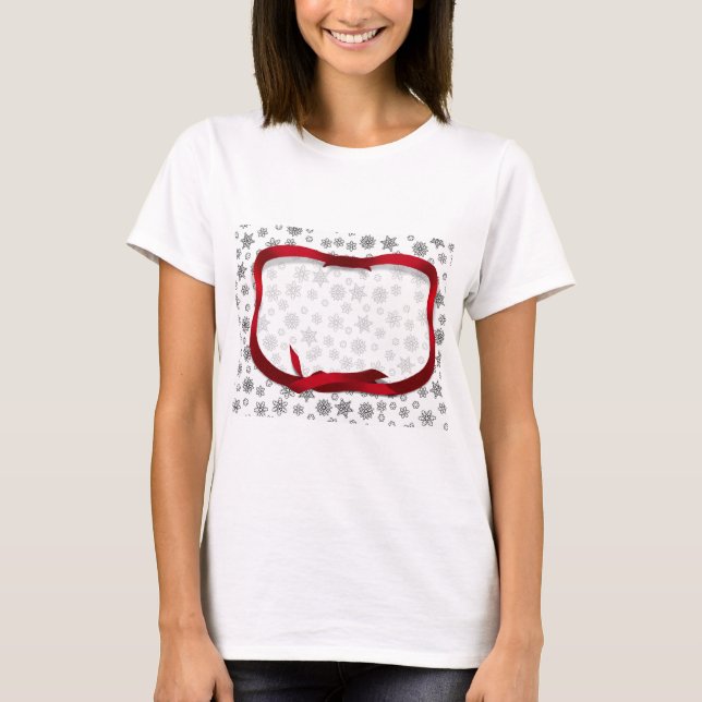 Schneeflocken, umrahmt vom Roten Schleifentag T-Shirt (Vorderseite)