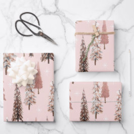 Schneeflocken und Bäume im Winter Weihnachten Geschenkpapier Set