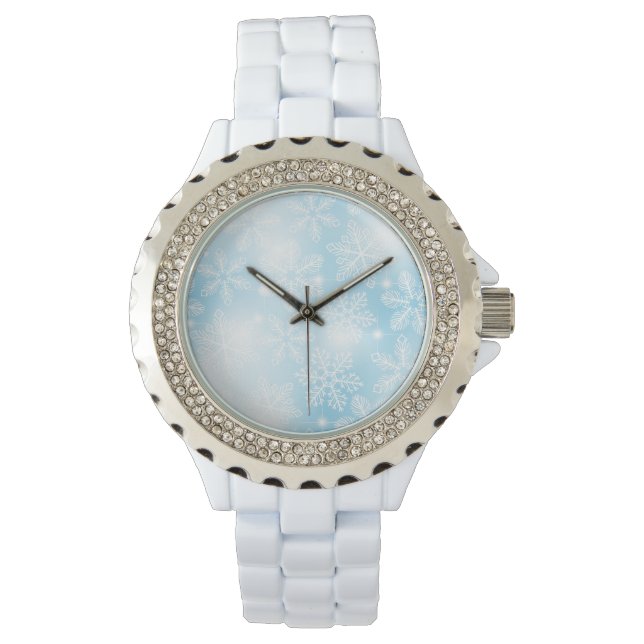Schneeflocken und blaue Lichter Armbanduhr (Vorderseite)
