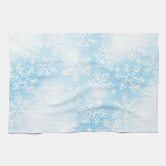 Schneeflocken und blaue Lichter Geschirrtuch (Horizontal)