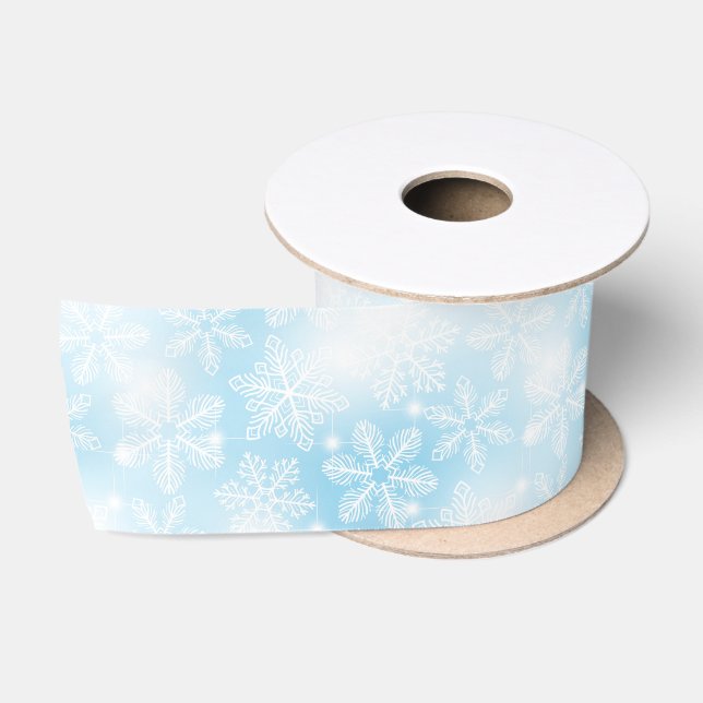 Schneeflocken und blaue Lichter Satinband (Spule)