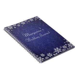Schneeflocken und Blue Damask Wedding Journal Notizblock