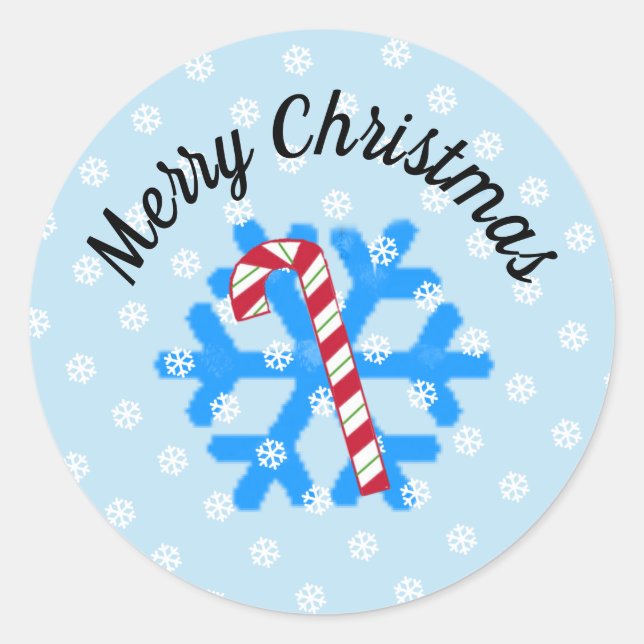Schneeflocken und Candy Cane Classic Round Sticker (Vorderseite)