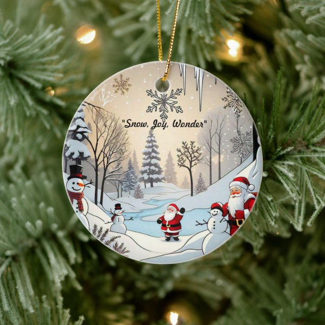 "Schneeflocken und der Weihnachtsmann" Keramik Ornament (Baum)