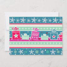 Schneeflocken und Geschenke Postkarten-Einladung