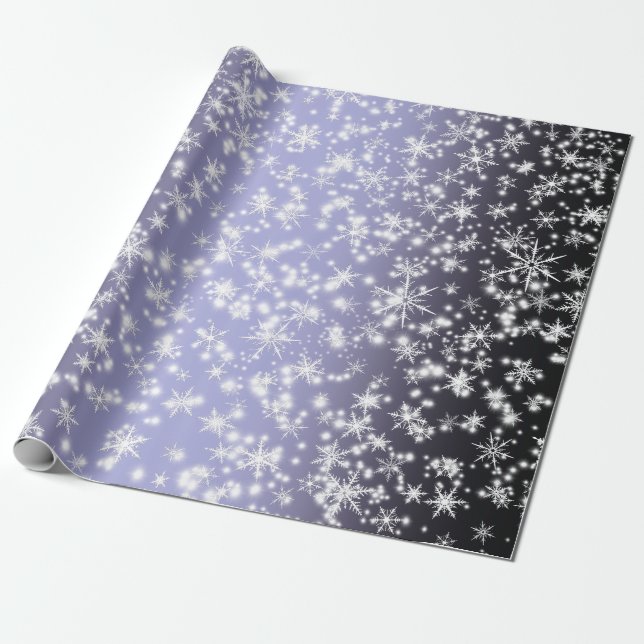 Schneeflocken und Glitzern über L Lila Geschenkpapier (Ungerollt)