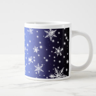 Schneeflocken und Glitzern über Navy Blue Light Jumbo-Tasse
