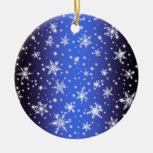 Schneeflocken und Glitzern über Navy Blue Light Keramik Ornament