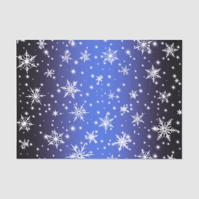 Schneeflocken und Glitzern über Navy Blue Light Seidenpapier (Vorderseite)