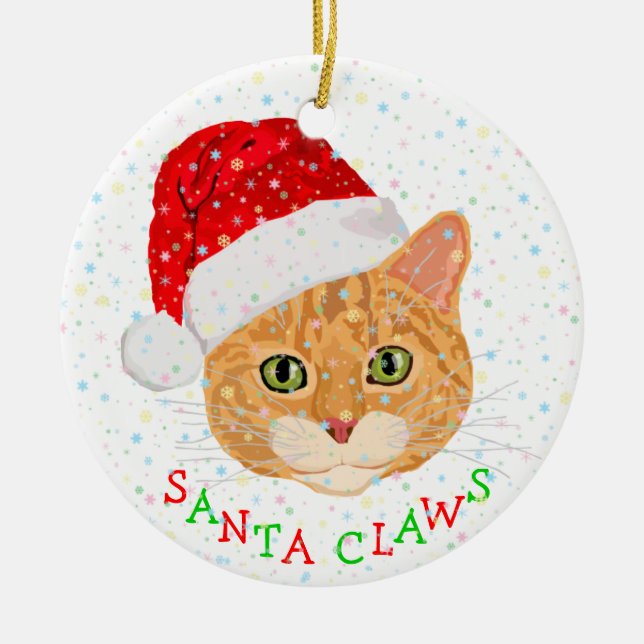 Schneeflocken und niedliche Katze im Keramik Ornament (Vorne)