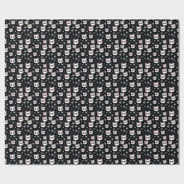 Schneeflocken und Panda Weihnachten Geschenkpapier (Flach)