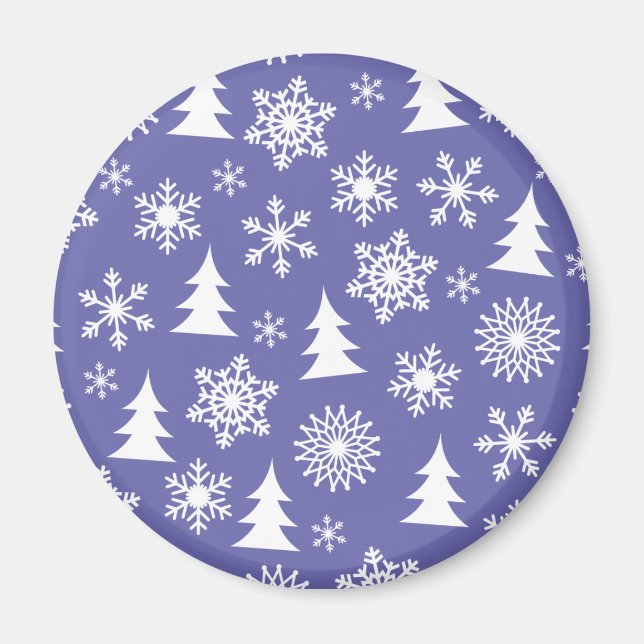 Schneeflocken und Pinienbäume Muster Magnet (Vorne)