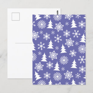 Schneeflocken und Pinienbäume Muster Postkarte
