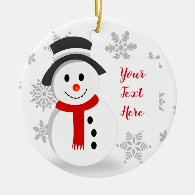 Schneeflocken und Schneemann Weihnachtsbaum Keramik Ornament (Vorne)