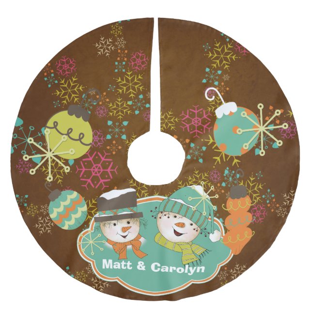 Schneeflocken und Schneemänner Custom Holiday Tree Polyester Weihnachtsbaumdecke (Vorderseite)