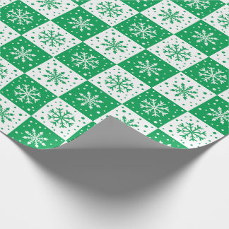 Schneeflocken- und Schneemuster (grün) Geschenkpapier