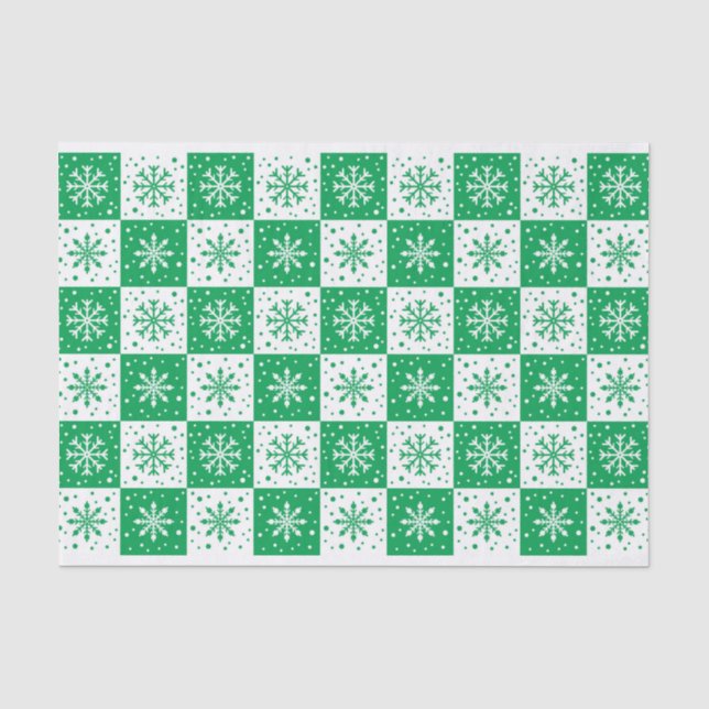 Schneeflocken- und Schneemuster (grün) Seidenpapier (Vorderseite)