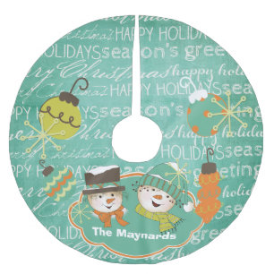 Schneeflocken und Snowmen Typografie Baumrock Polyester Weihnachtsbaumdecke