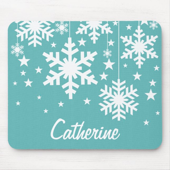 Schneeflocken und Sterne Mousepad, Aqua Mousepad (Vorne)