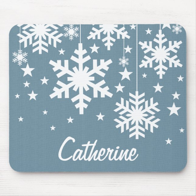 Schneeflocken und Sterne Mousepad, blau Mousepad (Vorne)