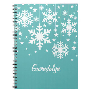 Schneeflocken und Sterne Notizbuch, Aqua Notizblock