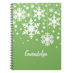 Schneeflocken und Sternen-Notebook, grün Notizblock