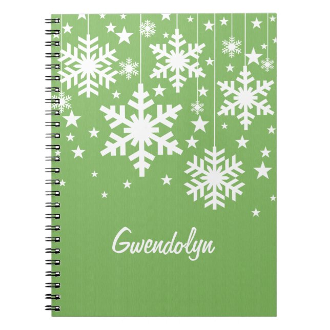 Schneeflocken und Sternen-Notebook, grün Notizblock (Vorderseite)