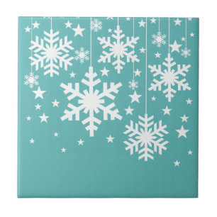 Schneeflocken und Sternenteile, Aqua Fliese