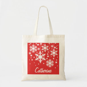 Schneeflocken und Sternentote Tasche, rot Tragetasche