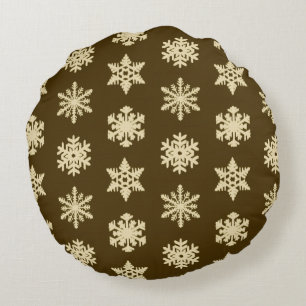 Schneeflocken von Ikat - Beige und Schokolade Brow Rundes Kissen